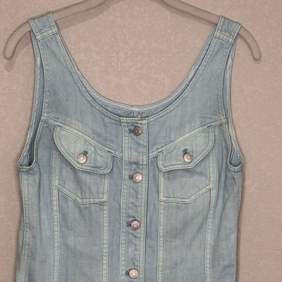 Madewell Dress Womens 2 Blue Denim Button Front Sleeveless Pockets Mini Utility - Picture 3 of 8
